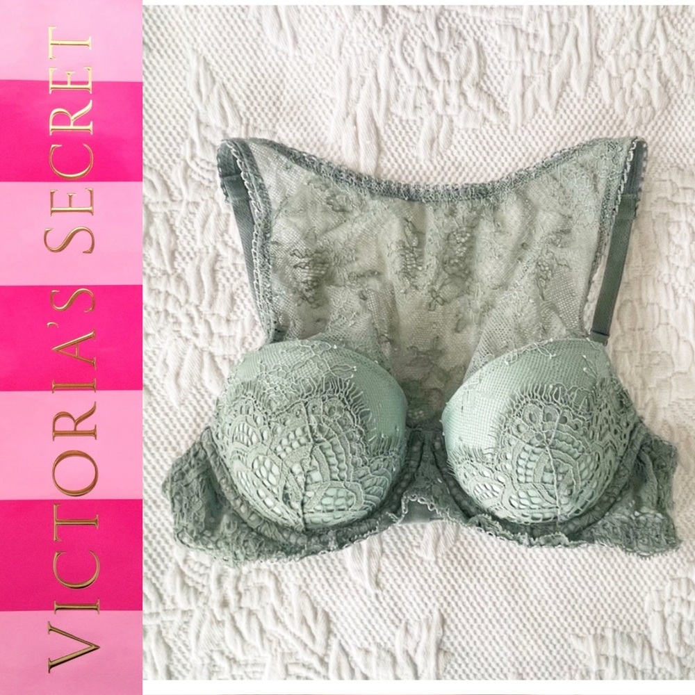 Victorias Secret Bra Dream Angels Lined Demi High Neck Olive Green Size 32B - Picture 1 of 6